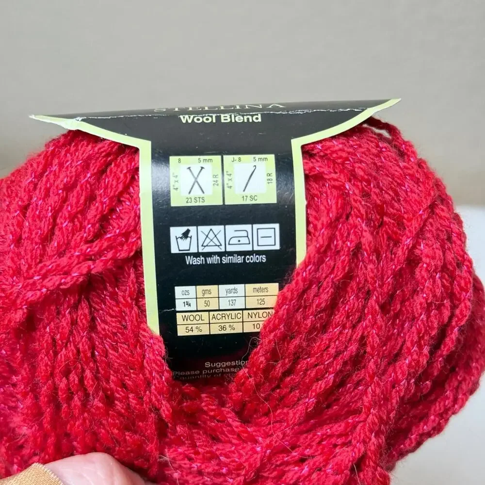 Sensations Bellezza Collection Stellina‎ Wool Blend 1 Skein of Red Yarn